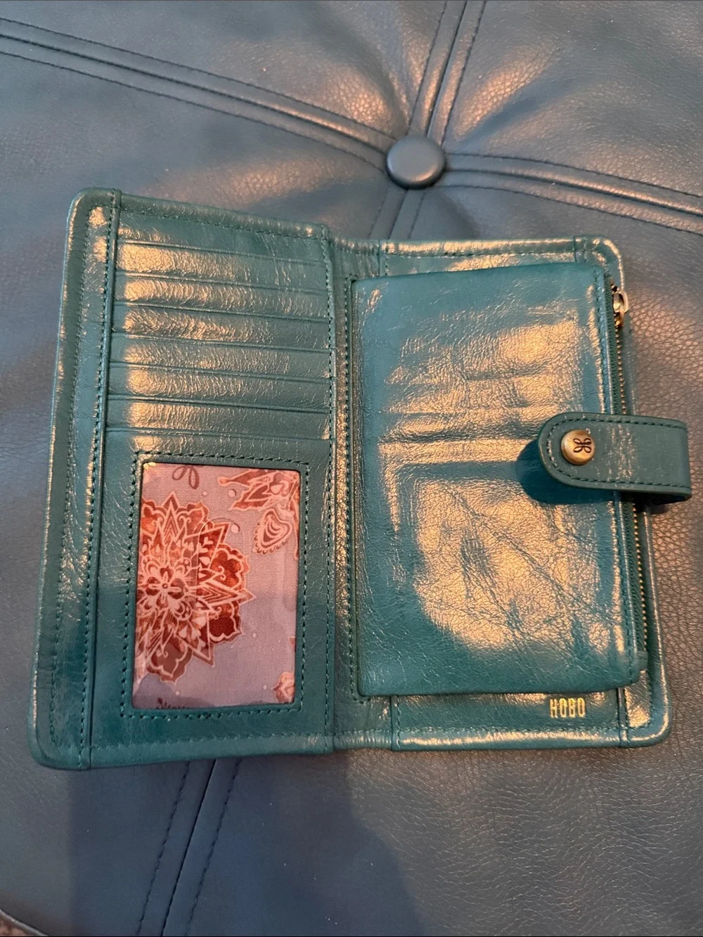 Hobo teal green leather wallet
